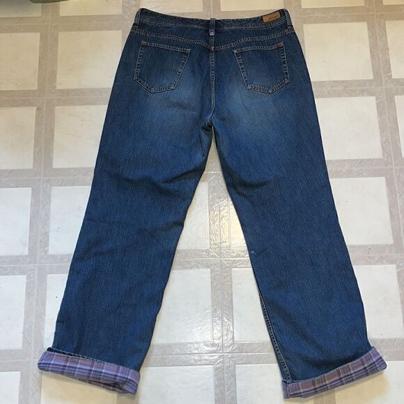 WOMEN’S EDDIE BAUER NATURAL FIT PURPLE PLAID FLANNEL LINED JEANS SIZE 14 - Picture 6 of 9